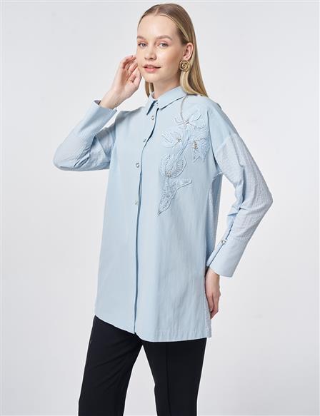 Cotton Tunic with Buttoned Detail Blue