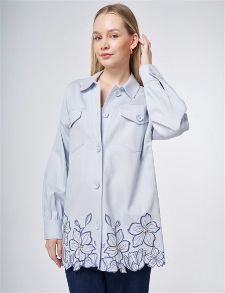 Embroidered Non-Denim Jacket Blue