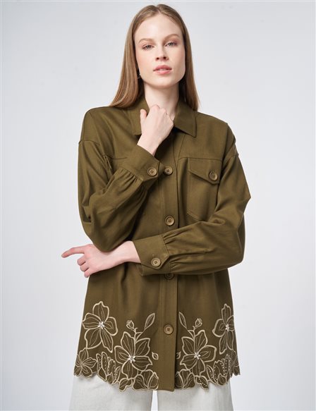 Embroidered Non-Denim Jacket Dark Khaki