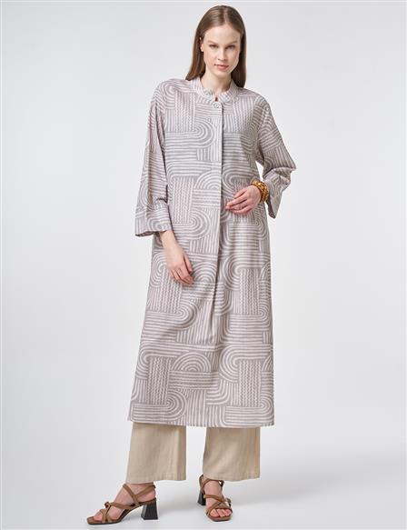 100% Cotton Mandarin Collar Tunic – Moss Green