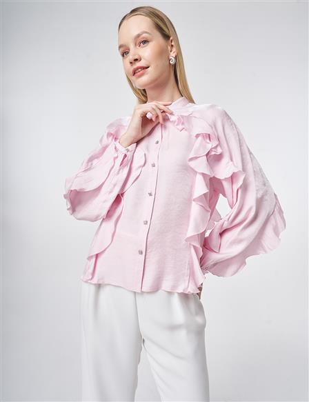 Ruffled Modal Blouse – Powder Pink