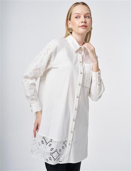 Broderie Trim Cotton Tunic – Ecru