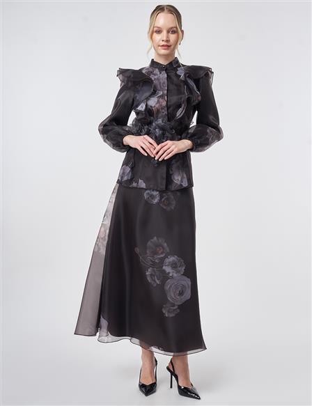 Ruffled Organza Two-Piece Set – Dark Brown