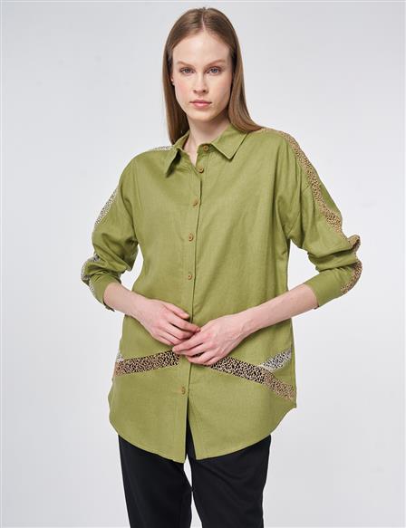 Lace Trim Linen Lyocell Tunic – Matcha Green