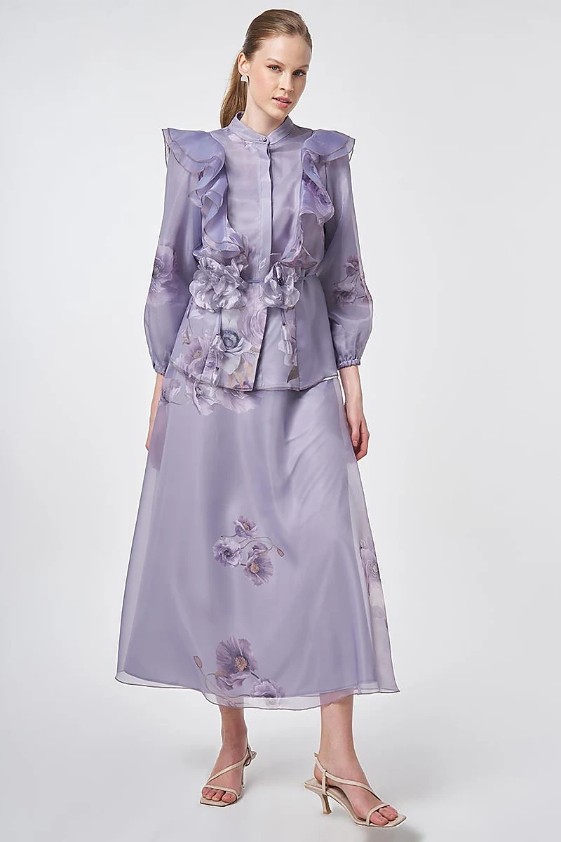 Ruffled Organza Two-Piece Set – Lilac