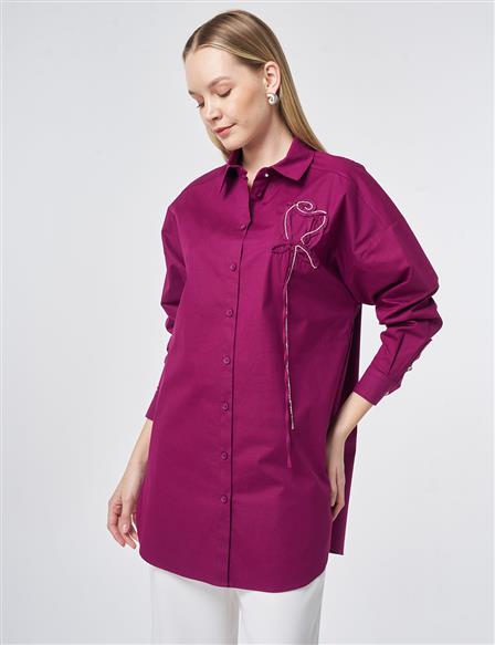 Stone Embroidered Cotton Tunic Plum