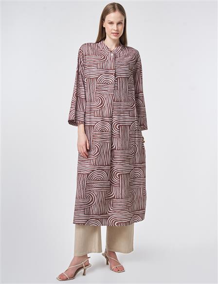 100% Cotton Mandarin Collar Tunic – Chocolate