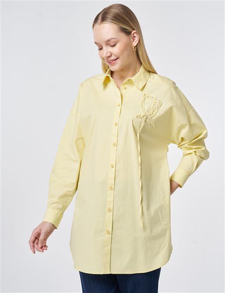 Stone Embroidered Cotton Tunic Lemon Yellow