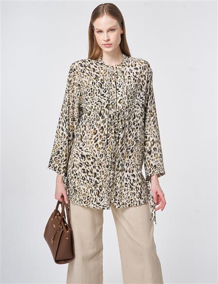 Leopar Desen Bluz Krem 