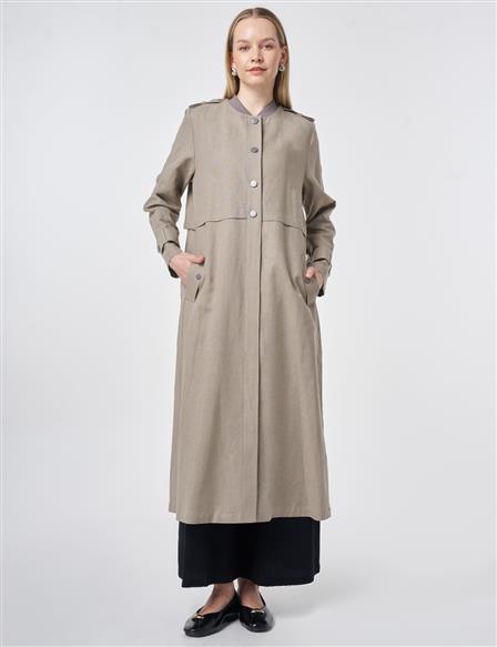 Apolet Detaylı Pamuk Keten Giy Çık Koyu Vizon 