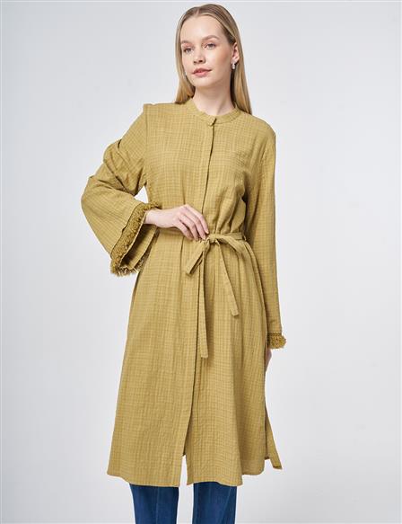 Belted Textured Tunic in Olive Green