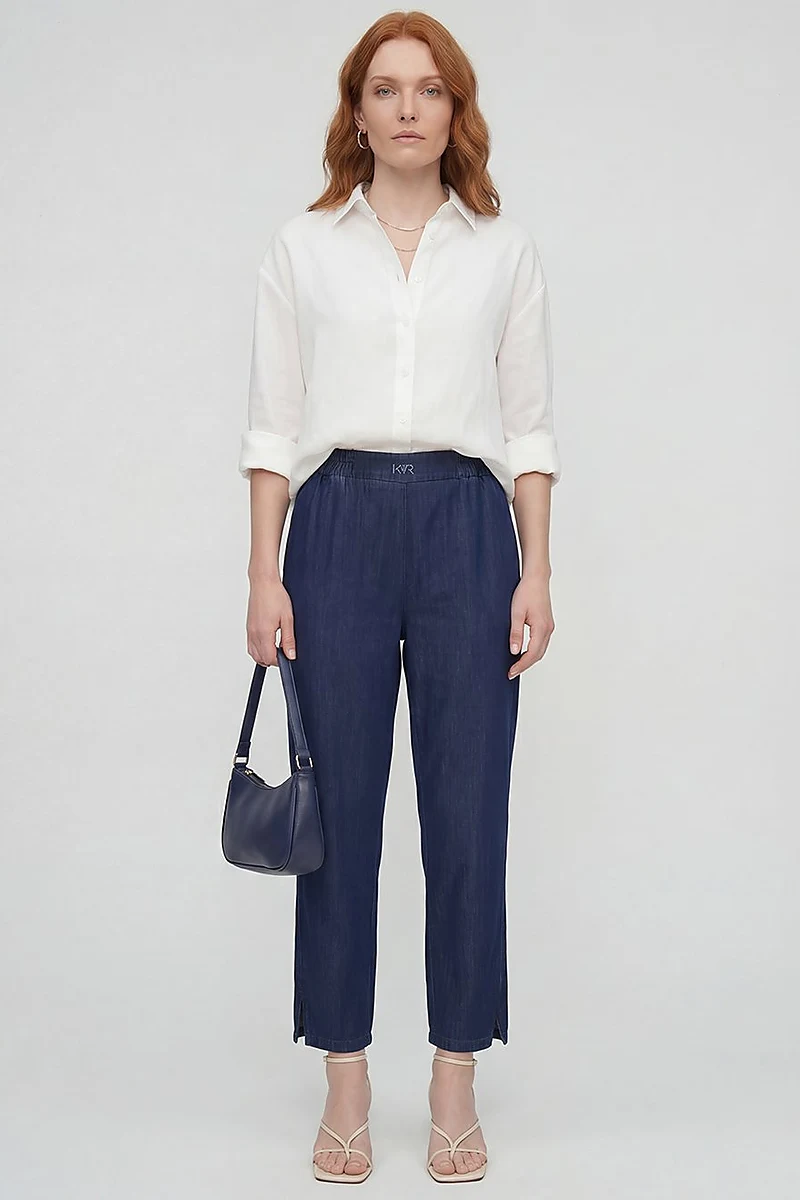 Washed Metallic Print Denim Trousers Indigo