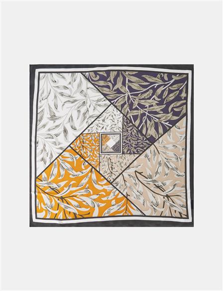Grey-Yellow Leaf Pattern Scarf