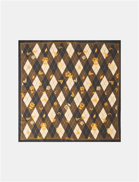 Brown-Ecru Diamond Pattern Scarf