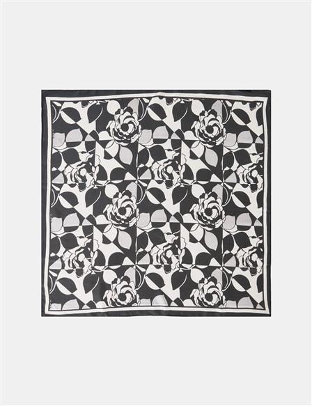 Black-Optic White Floral Pattern Scarf
