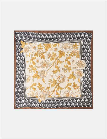 Black-Orange Floral Motif Scarf