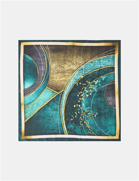Petrol-Terracotta Semi-Circle Pattern Scarf