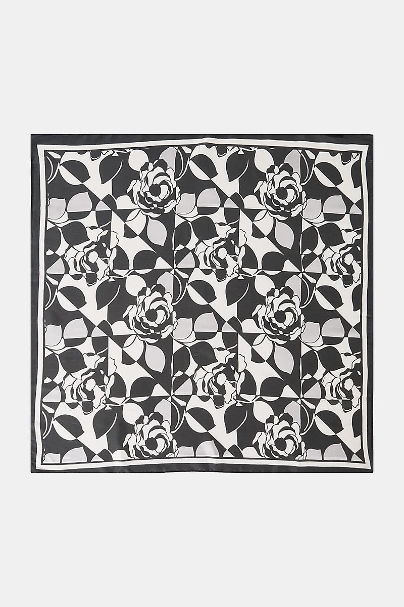 Black-Optic White Floral Pattern Scarf