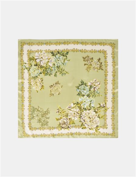 Peony Pattern Scarf Pistachio Green