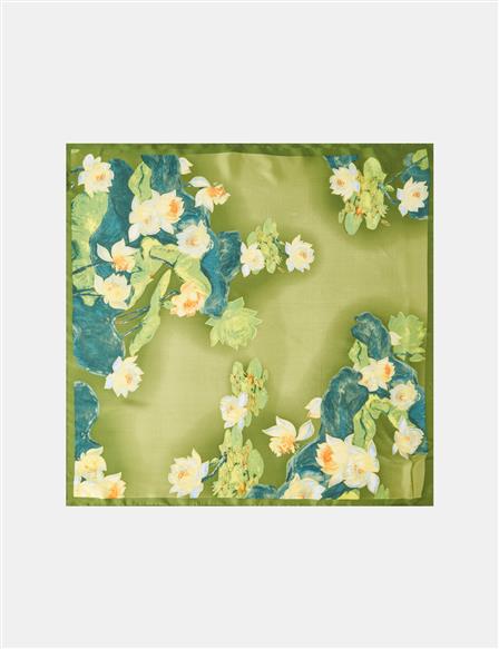 Olive Green Lotus Motif Scarf