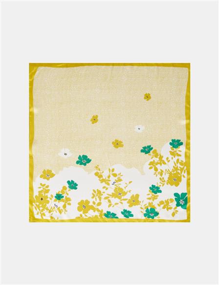 Yellow-Optic White Wildflower Pattern Scarf