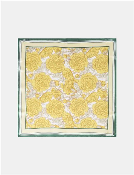 Yellow-Ecru Rose Pattern Scarf
