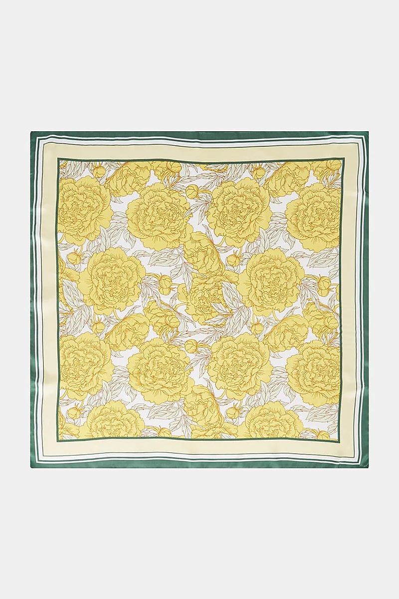 Yellow-Ecru Rose Pattern Scarf
