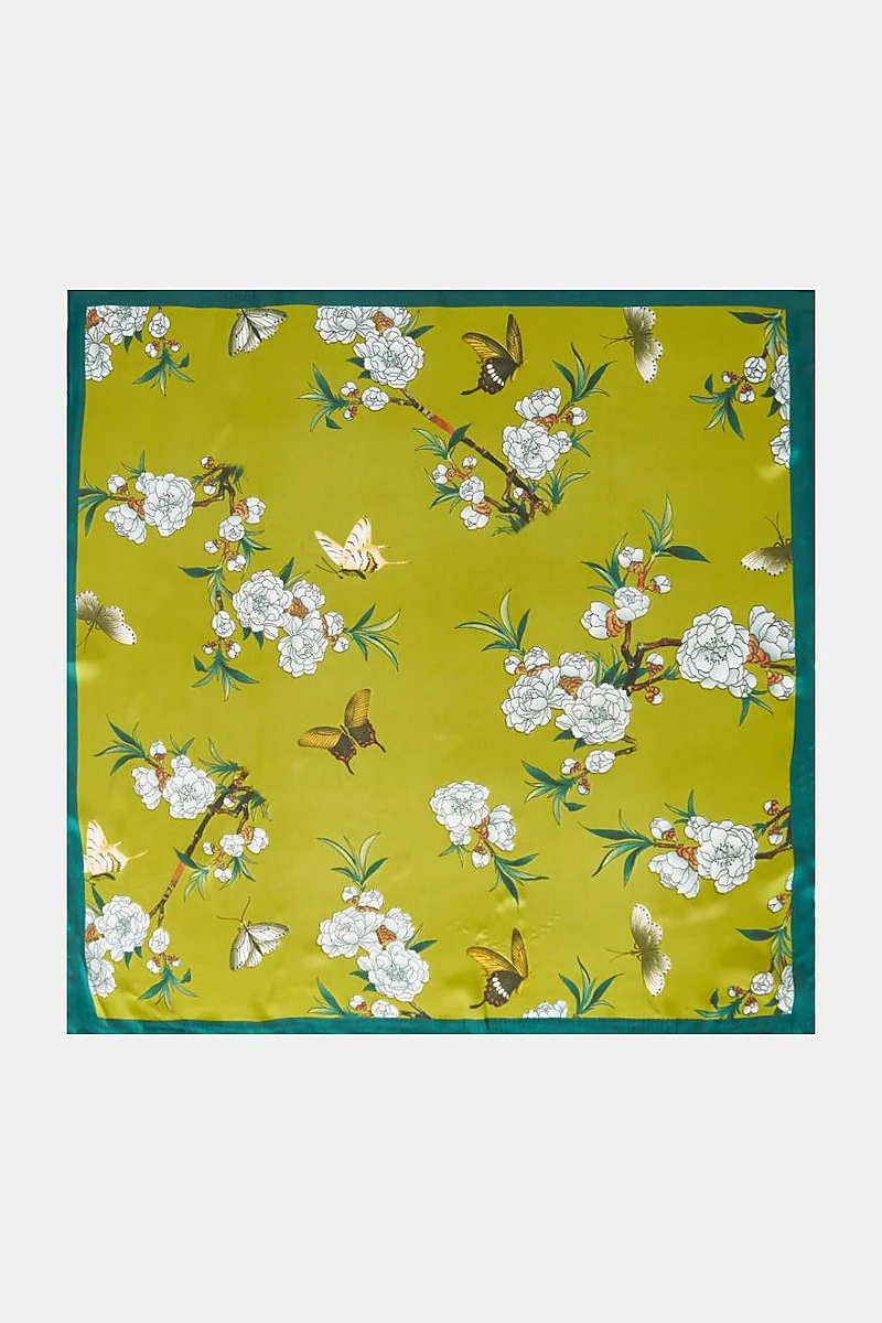 Olive Green Mini Floral Pattern Scarf