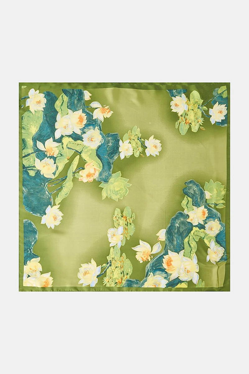 Olive Green Lotus Motif Scarf