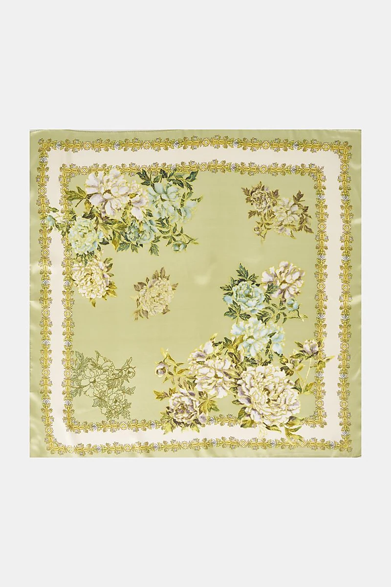 Peony Pattern Scarf Pistachio Green