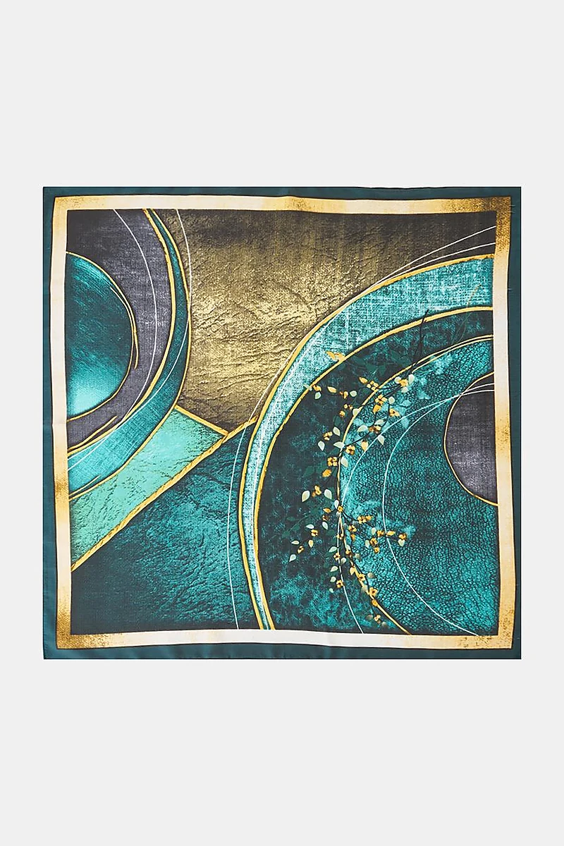 Petrol-Terracotta Semi-Circle Pattern Scarf