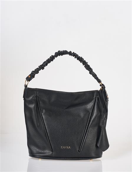Faux Leather Hobo Bag Black