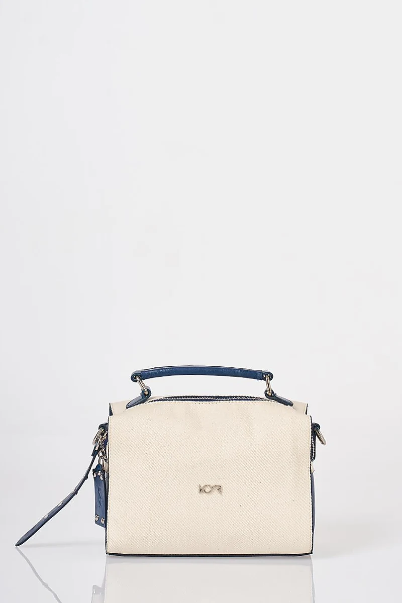 Shoulder Strap Canvas Bag Navy-Cream