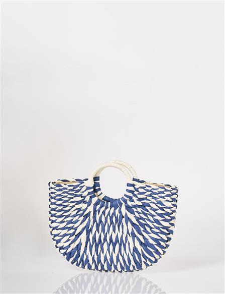 Woven Straw Handbag Navy