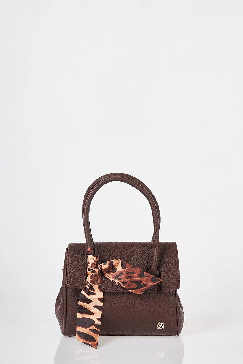 Scarf Detail Handbag Dark Brown