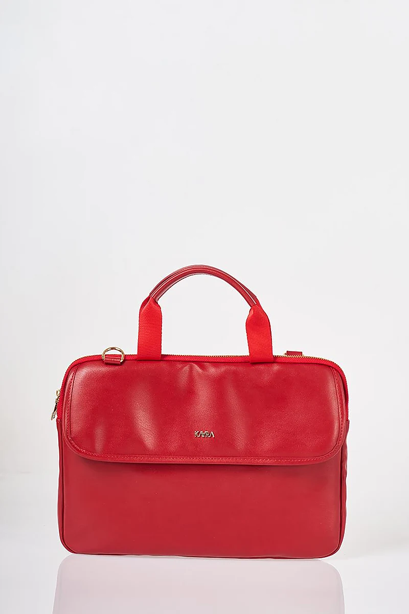 Red Faux Leather Laptop Bag