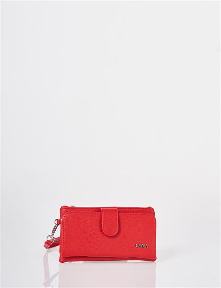 Snap Closure Long Wallet Red