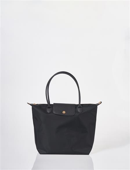 Flap Large Fabric Bag Black