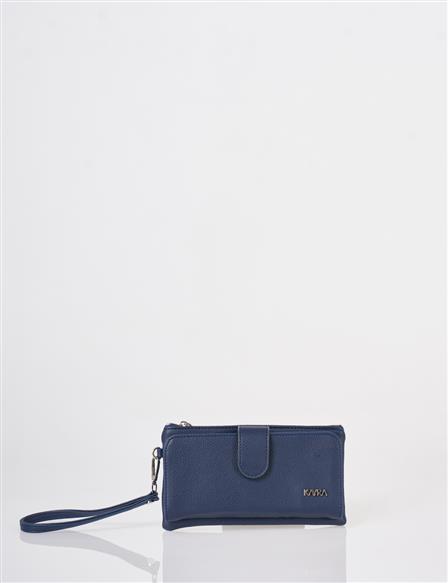 Snap Closure Long Wallet Navy