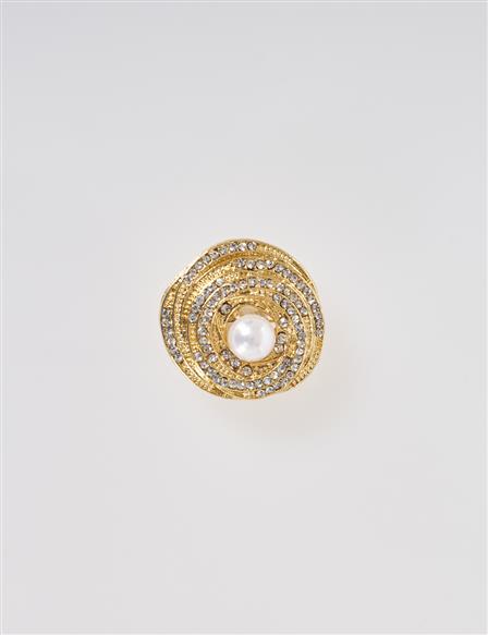 Pearl Detailed Brooch Gold