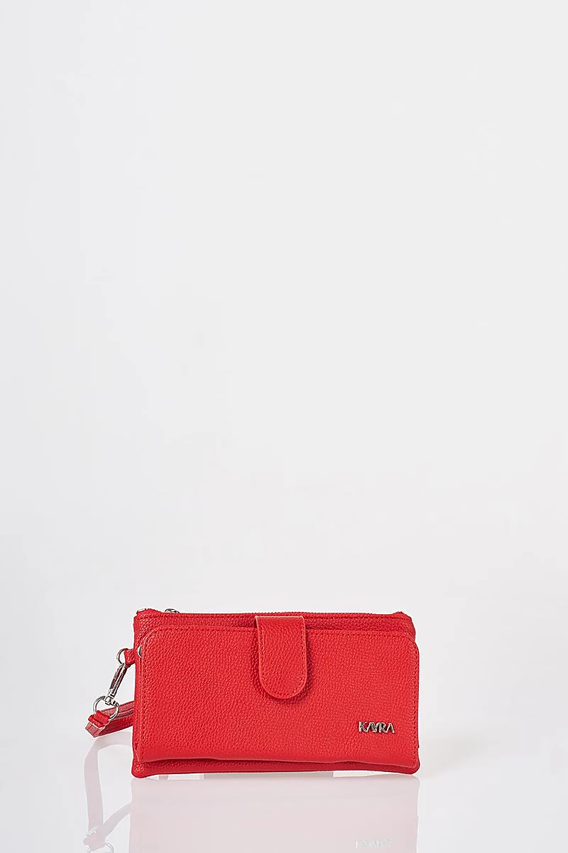 Snap Closure Long Wallet Red