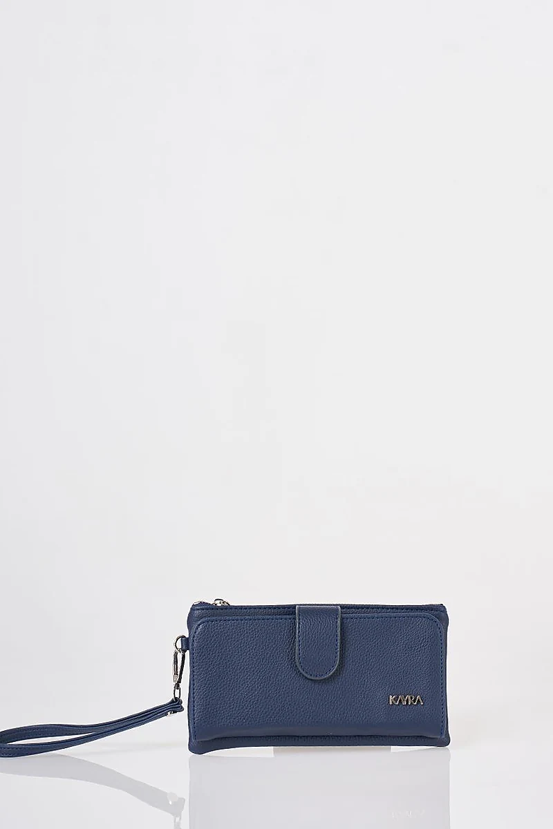 Snap Closure Long Wallet Navy