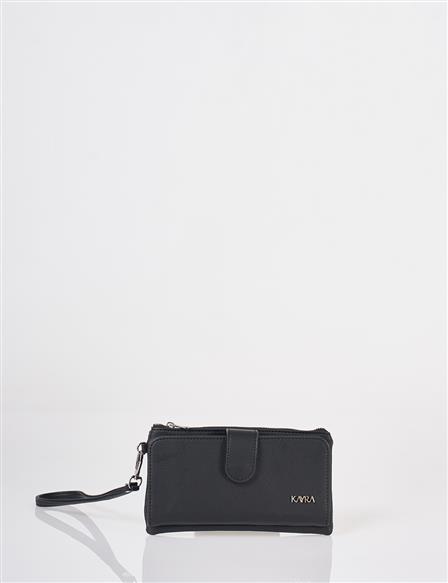 Snap Closure Long Wallet Black