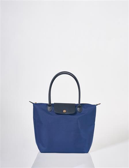 Flap Large Fabric Bag Navy