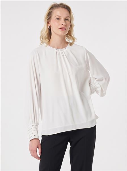Cuff Detail Elegant Blouse Optical White