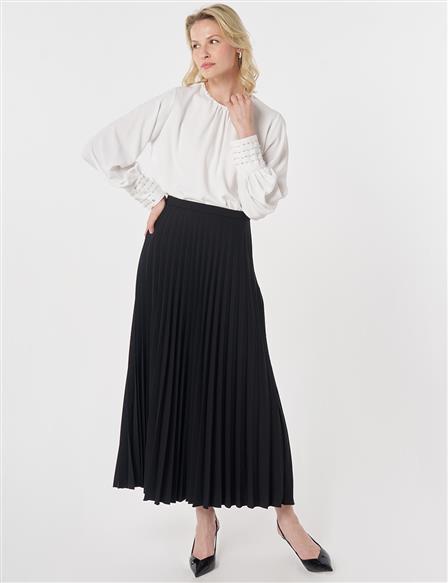Zipped Pleated Skirt Black