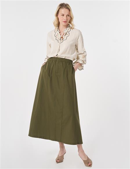 Piece Stitched Bell Skirt Khaki