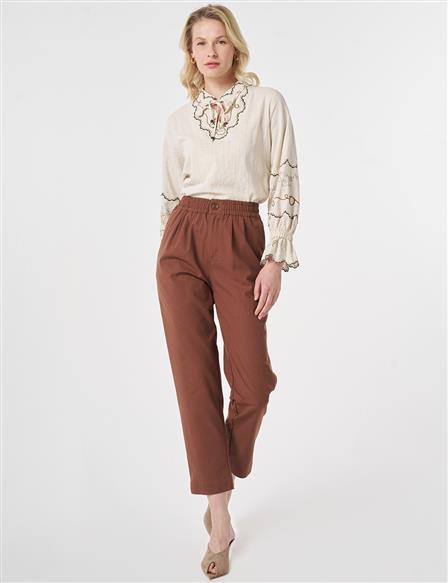 Carrot Cut Lyocell Pants Brown