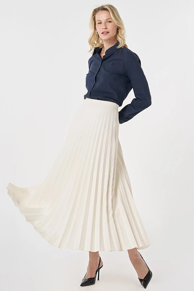 Zipped Pleated Skirt Ecru