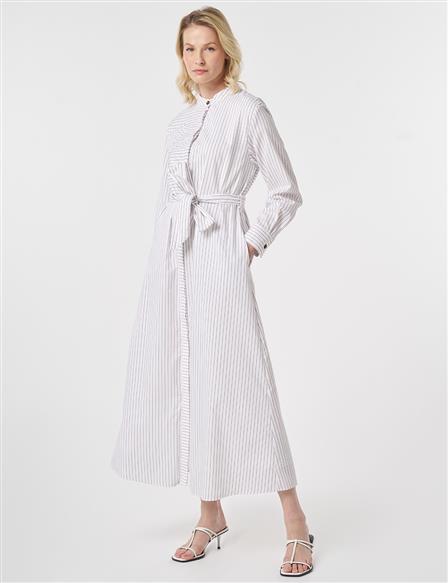 Striped Cotton Maxi Dress Brown